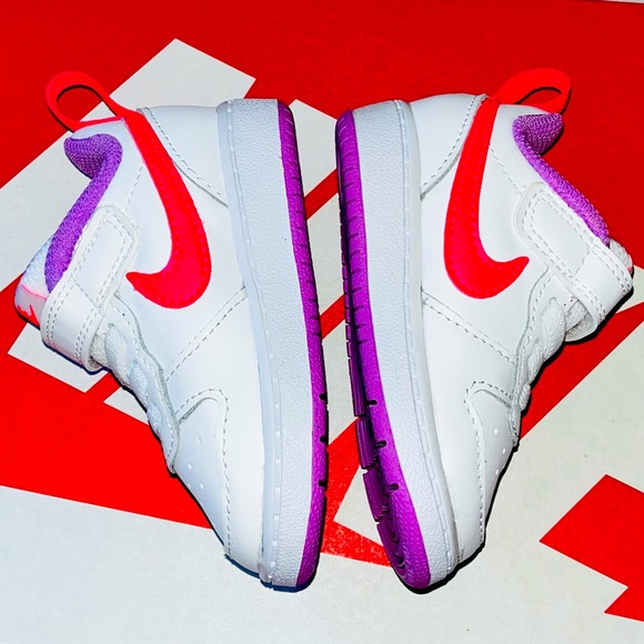 **SOLD** Nike Court Borough 2 Low (White, Pink, and Purple) TD Size 4C - $35 - Picture 5 of 10